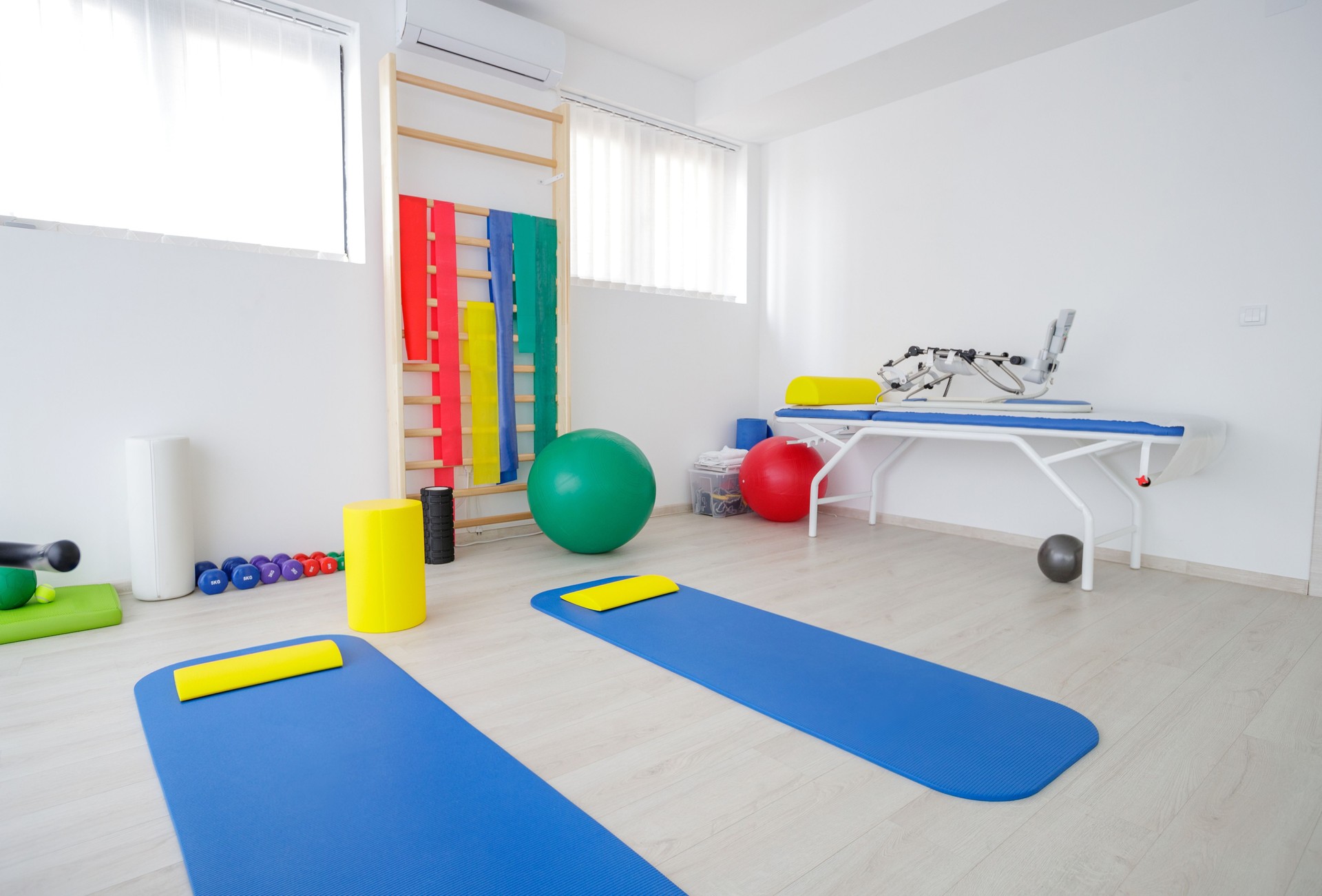 Kinesitherapy room with equipment and exercise machine